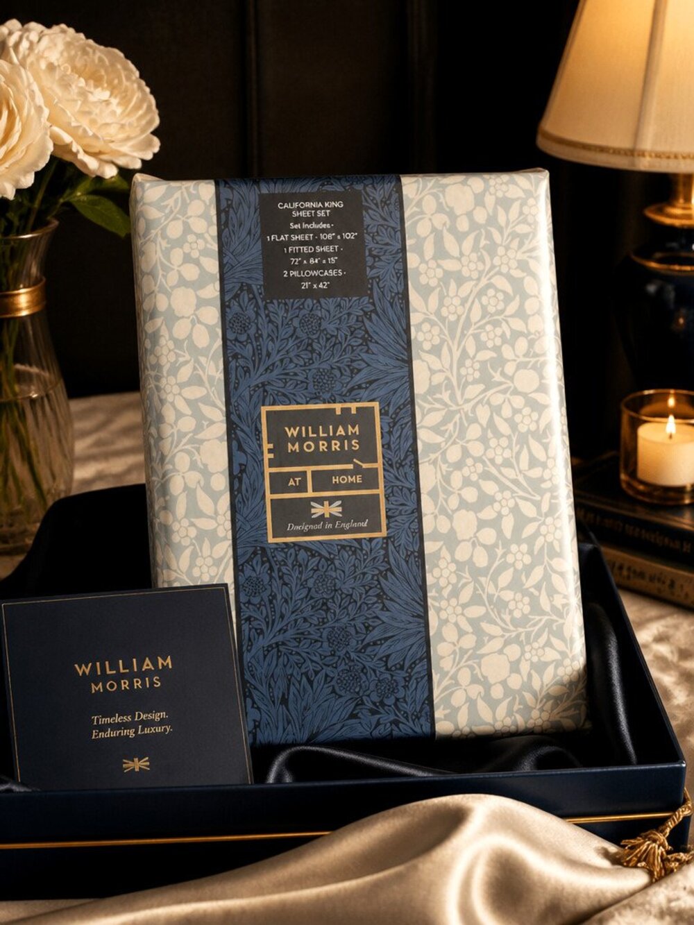 William Morris California King Sheet Set in Tonal Clover Soft Blue